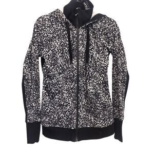 Athleta Women’s Hoodie Jacket Size M Black White Zip Up Sweatshirt Athleisure